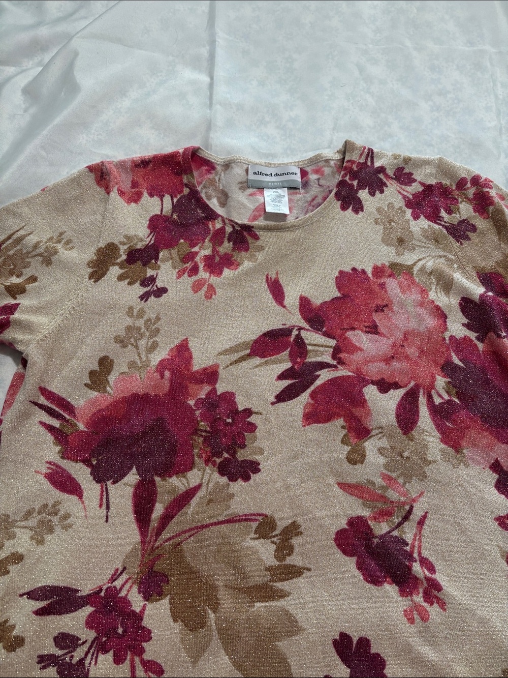 Alfred Dunner Shimmery Floral Tee - Pink & Tan